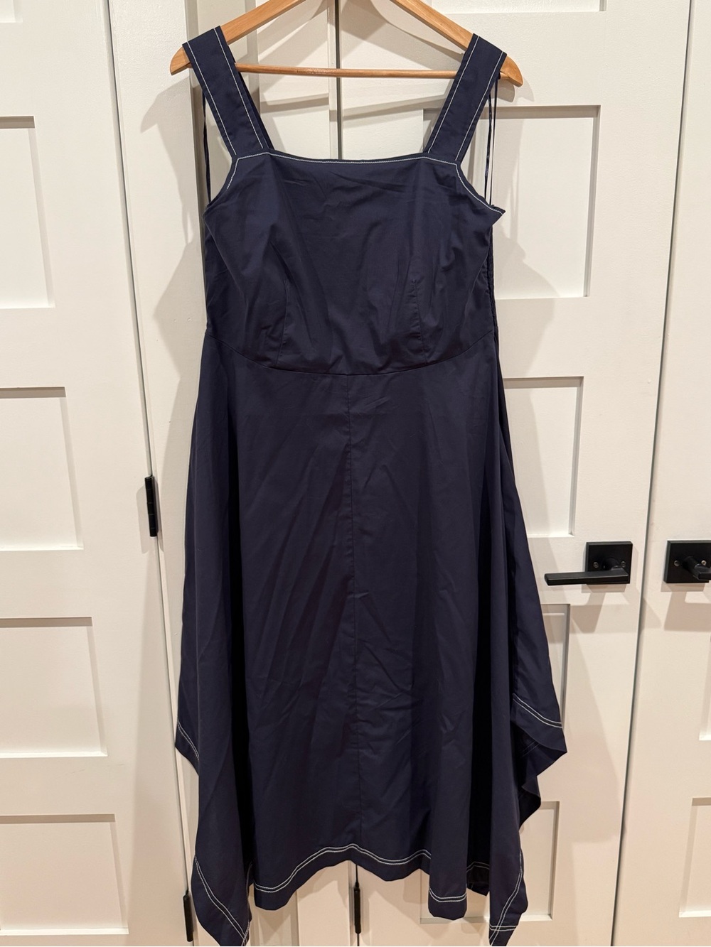 summersalt Navy Square-Neck Handkerchief Hem Sundress with Wide Straps